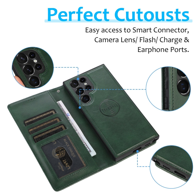 For Samsung Galaxy S23 Ultra 5G Calf Texture 2 in 1 Detachable Magnetic Back Cover Leather Case