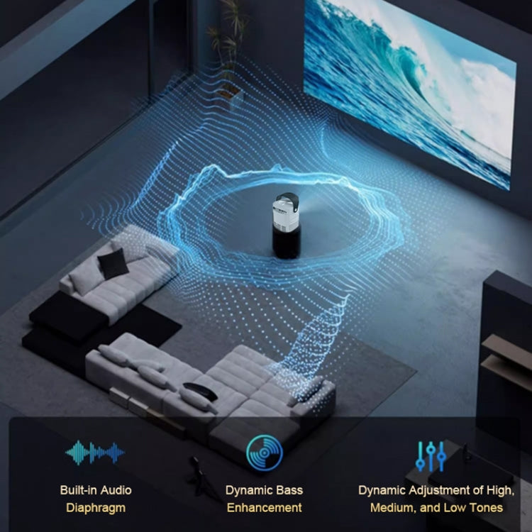 T-2 1920 x 1080P 240ANSI HiSilicon 352 Android 9.0 Portable Projector, US Plug - White