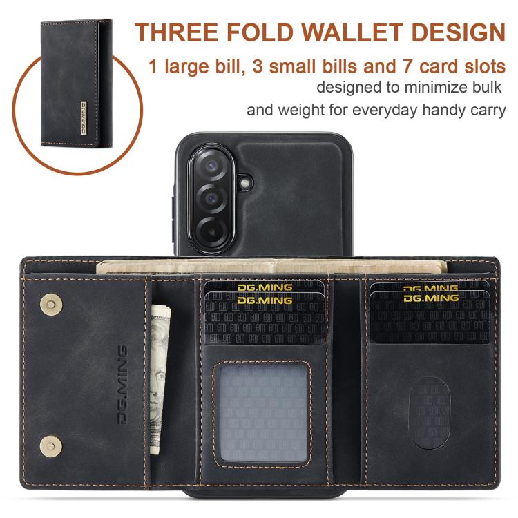 For Samsung Galaxy A26 5G DG.MING M1 Series 3-Fold Multi Card Wallet + Magnetic Phone Case