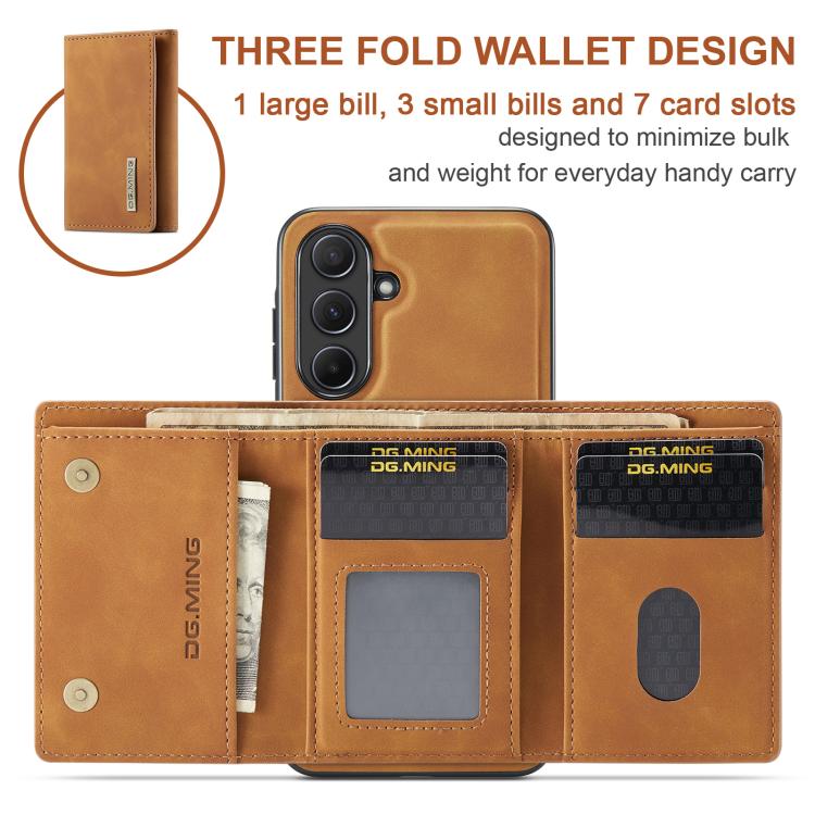 For Samsung Galaxy A56 5G DG.MING M1 Series 3-Fold Multi Card Wallet + Magnetic Phone Case