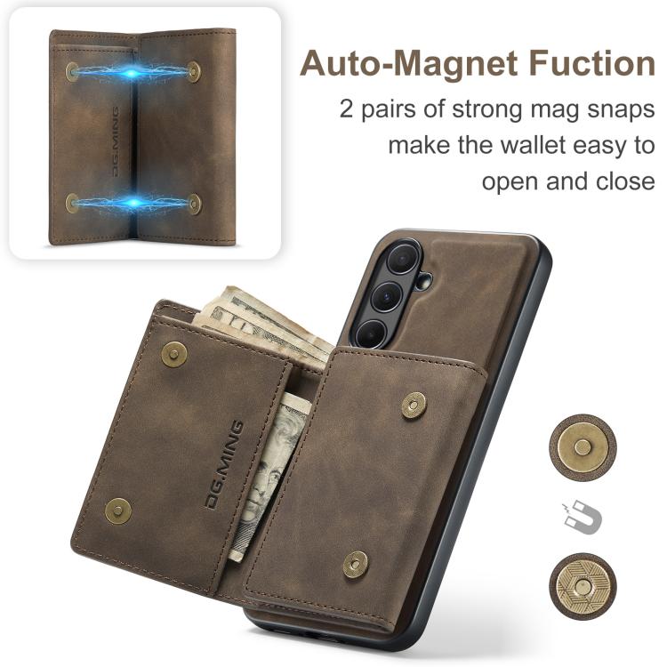 For Samsung Galaxy A56 5G DG.MING M1 Series 3-Fold Multi Card Wallet + Magnetic Phone Case