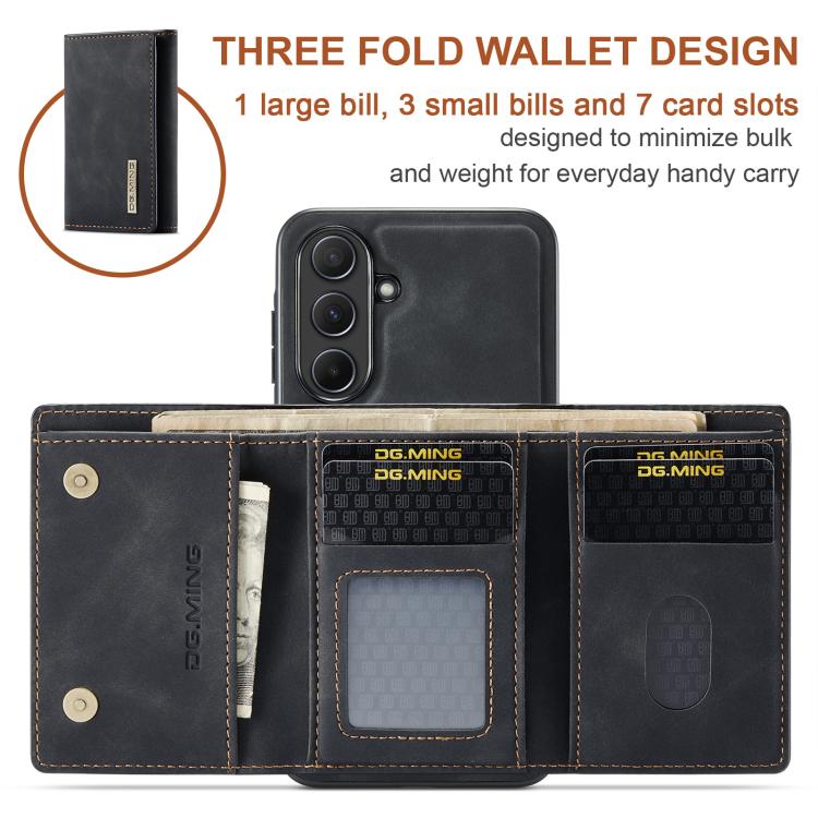 For Samsung Galaxy A56 5G DG.MING M1 Series 3-Fold Multi Card Wallet + Magnetic Phone Case