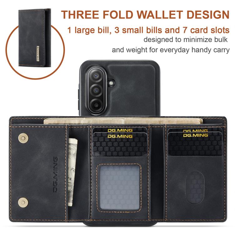 For Samsung Galaxy A17 4G / 5G DG.MING M1 Series 3-Fold Multi Card Wallet + Magnetic Phone Case