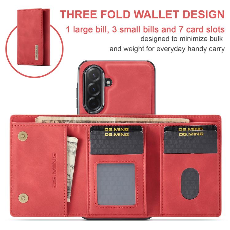 For Samsung Galaxy A37 5G DG.MING M1 Series 3-Fold Multi Card Wallet + Magnetic Phone Case
