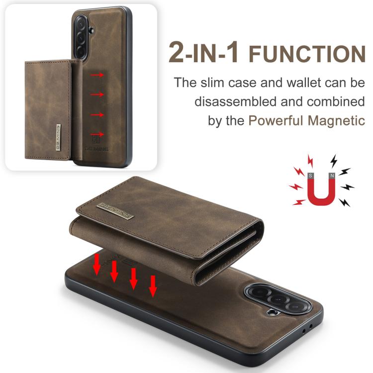 For Samsung Galaxy A37 5G DG.MING M1 Series 3-Fold Multi Card Wallet + Magnetic Phone Case