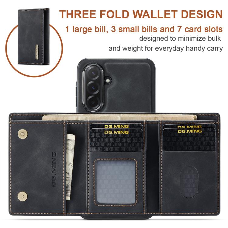 For Samsung Galaxy A37 5G DG.MING M1 Series 3-Fold Multi Card Wallet + Magnetic Phone Case