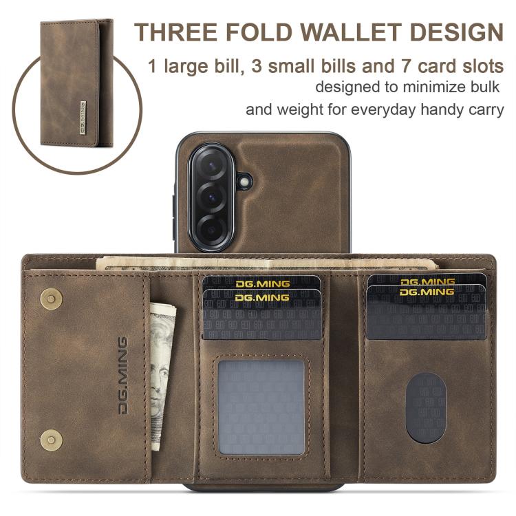 For Samsung Galaxy A57 5G DG.MING M1 Series 3-Fold Multi Card Wallet + Magnetic Phone Case
