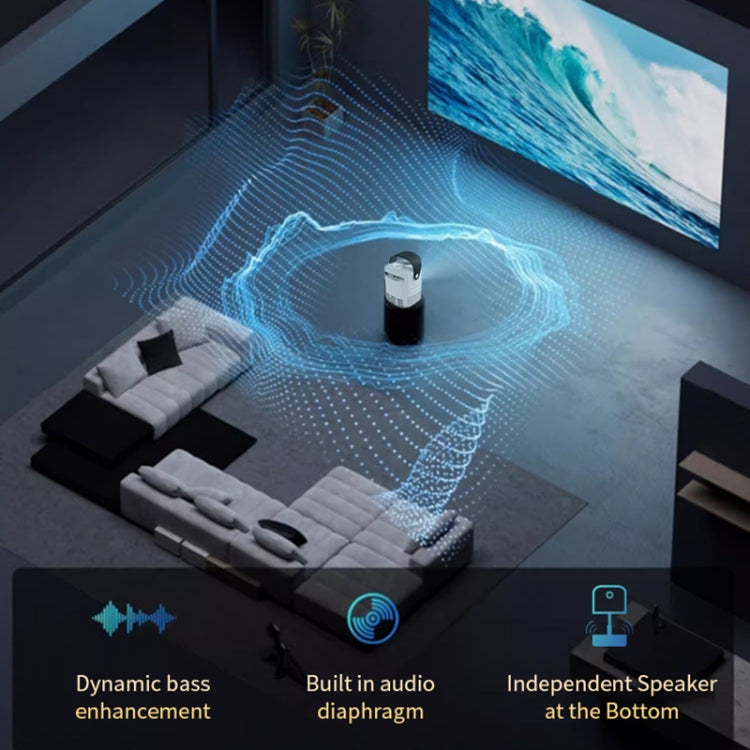TS-2 1920 x 1080P 240ANSI HiSilicon 352 Android 9.0 Telescopic Projector, EU Plug - White