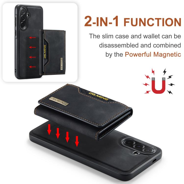 For Samsung Galaxy A57 5G DG.MING M2 Series 3-Fold Multi Card Bag + Magnetic Phone Case