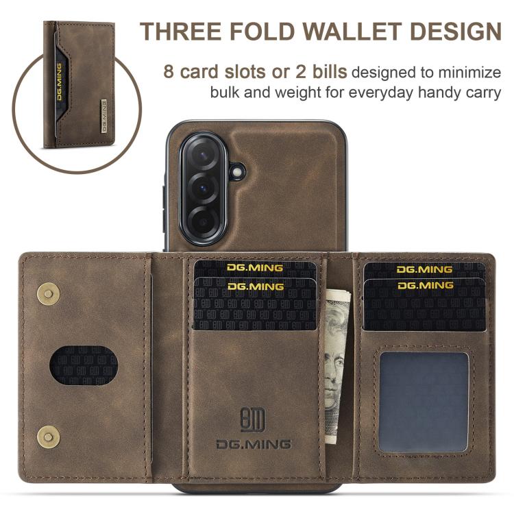 For Samsung Galaxy A57 5G DG.MING M2 Series 3-Fold Multi Card Bag + Magnetic Phone Case