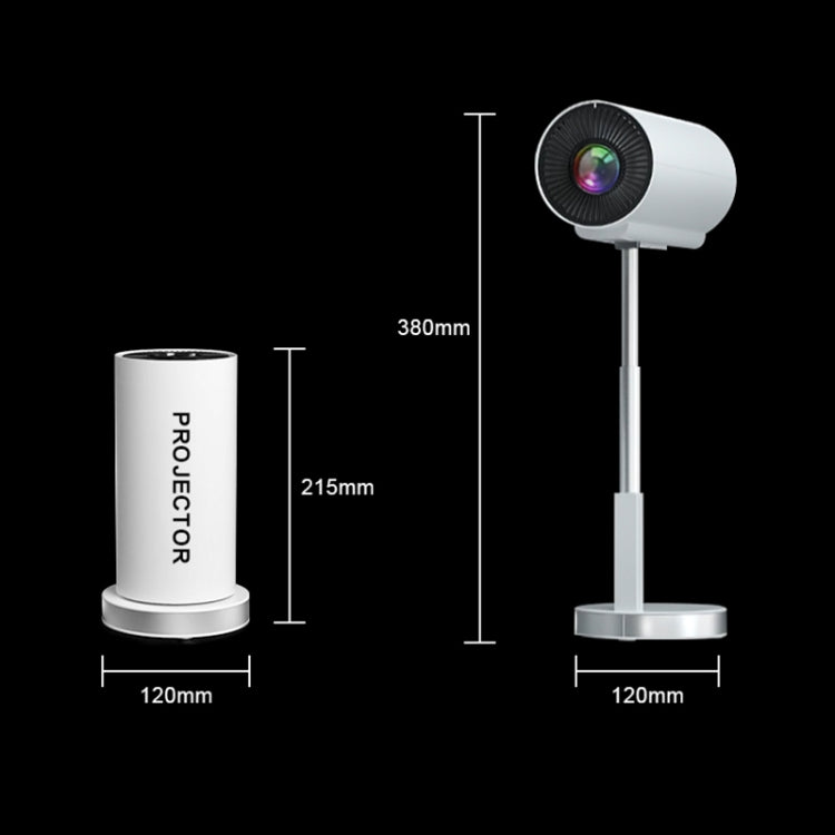 TS-3 1280x720P 260ANSI HiSilicon 352 Android 9.0 Telescopic Projector, UK Plug - White