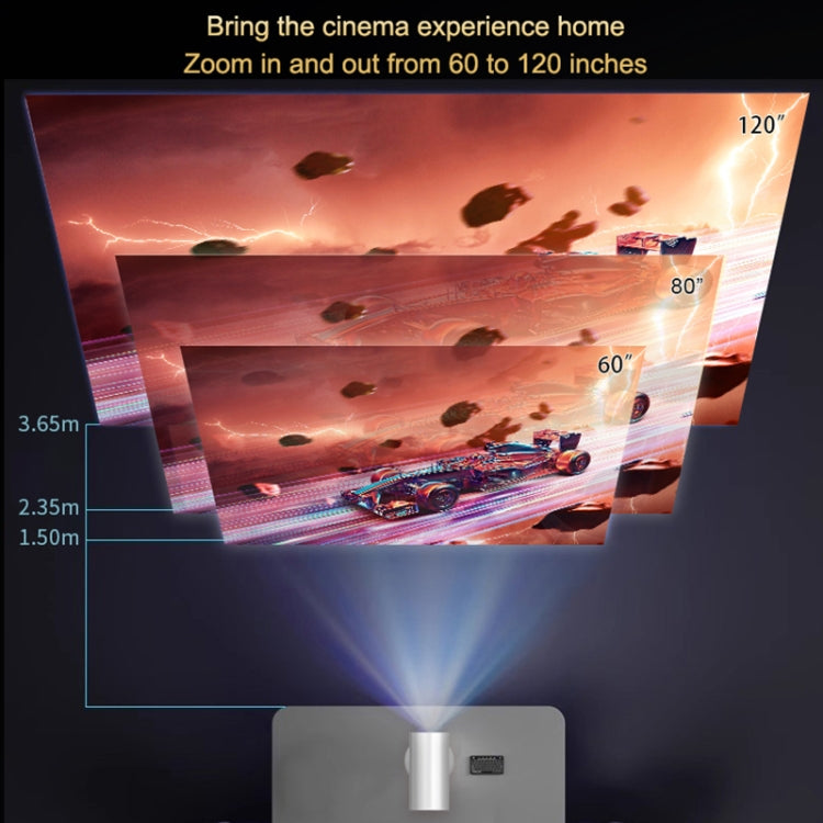 TS-3 1280x720P 260ANSI HiSilicon 352 Android 9.0 Telescopic Projector, US Plug - White