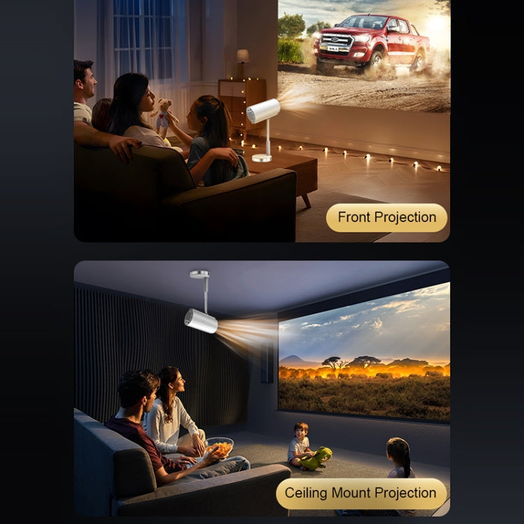 TS-3 1280x720P 260ANSI HiSilicon 352 Android 9.0 Telescopic Projector, UK Plug - White