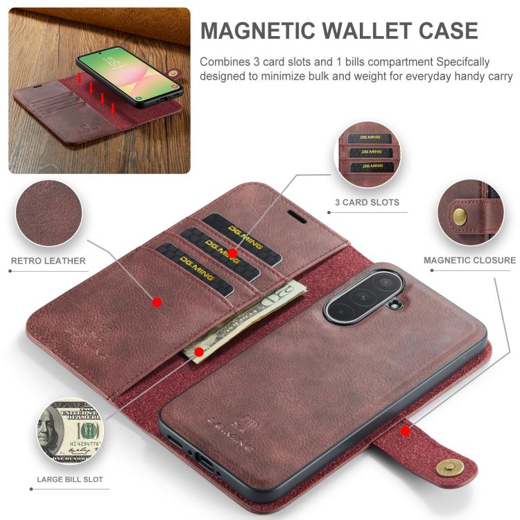 For Samsung Galaxy A56 5G DG.MING Crazy Horse Texture Detachable Magnetic Leather Case