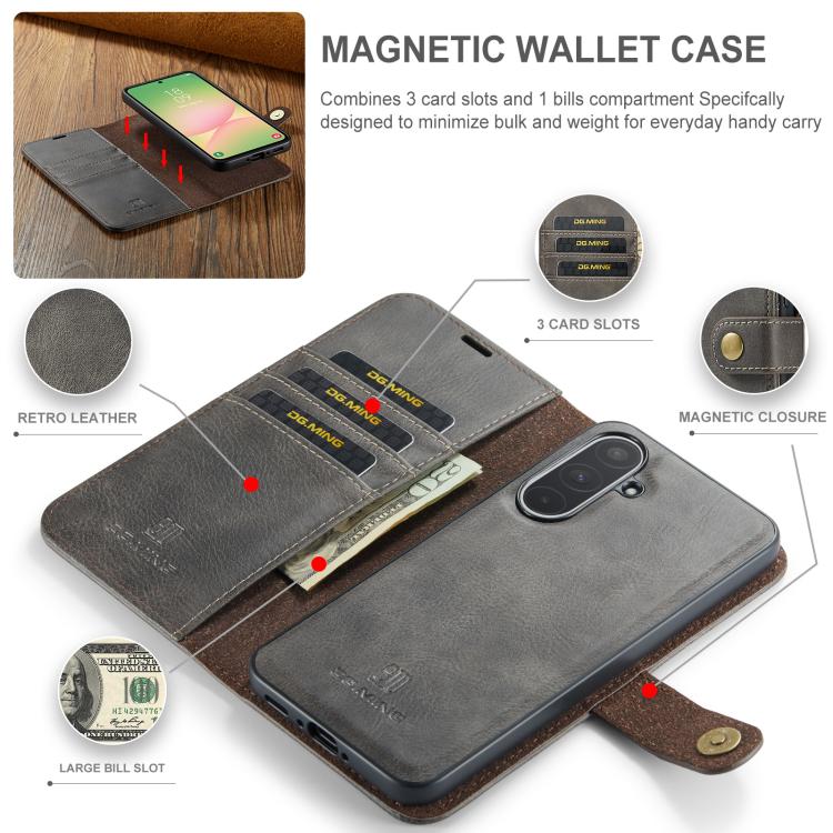 For Samsung Galaxy A56 5G DG.MING Crazy Horse Texture Detachable Magnetic Leather Case