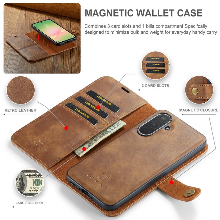 For Samsung Galaxy A56 5G DG.MING Crazy Horse Texture Detachable Magnetic Leather Case