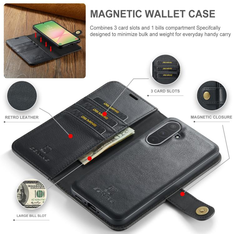 For Samsung Galaxy A56 5G DG.MING Crazy Horse Texture Detachable Magnetic Leather Case