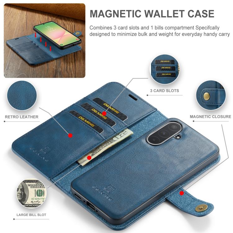For Samsung Galaxy A56 5G DG.MING Crazy Horse Texture Detachable Magnetic Leather Case