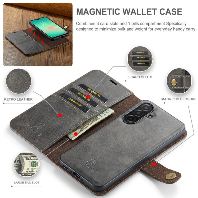 For Samsung Galaxy A26 5G DG.MING Crazy Horse Texture Detachable Magnetic Leather Case