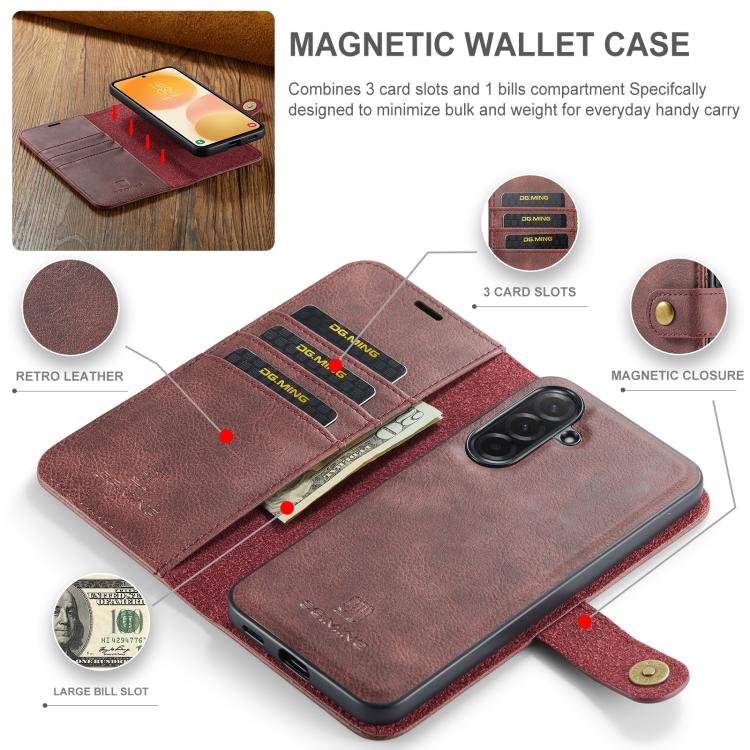 For Samsung Galaxy A57 5G DG.MING Crazy Horse Texture Detachable Magnetic Leather Case