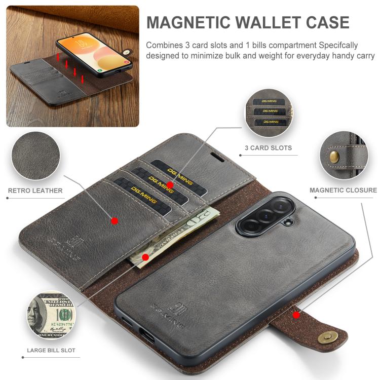 For Samsung Galaxy A57 5G DG.MING Crazy Horse Texture Detachable Magnetic Leather Case