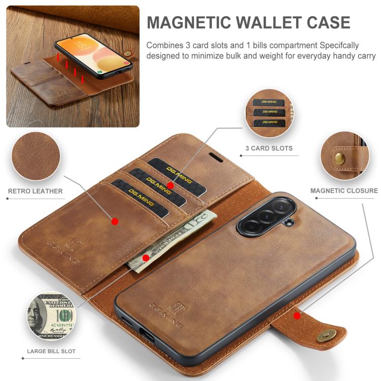 For Samsung Galaxy A57 5G DG.MING Crazy Horse Texture Detachable Magnetic Leather Case