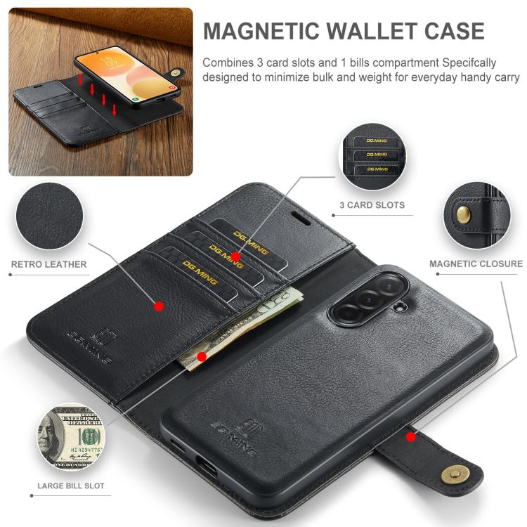 For Samsung Galaxy A57 5G DG.MING Crazy Horse Texture Detachable Magnetic Leather Case