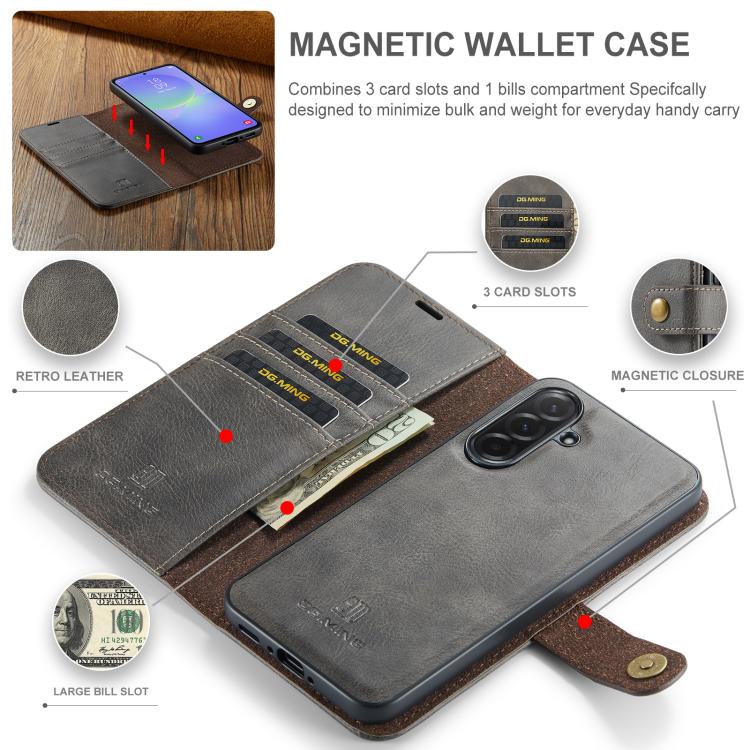 For Samsung Galaxy A37 5G DG.MING Crazy Horse Texture Detachable Magnetic Leather Case