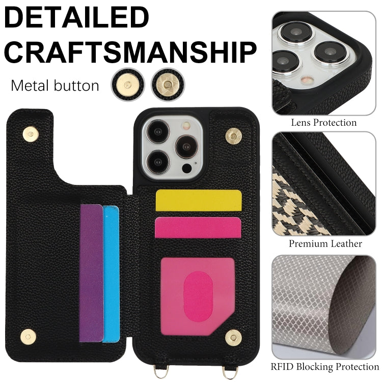 For iPhone 15 Pro Max Double Bckle Card Slot Full Coverage Phone Case with Cross-body Strap