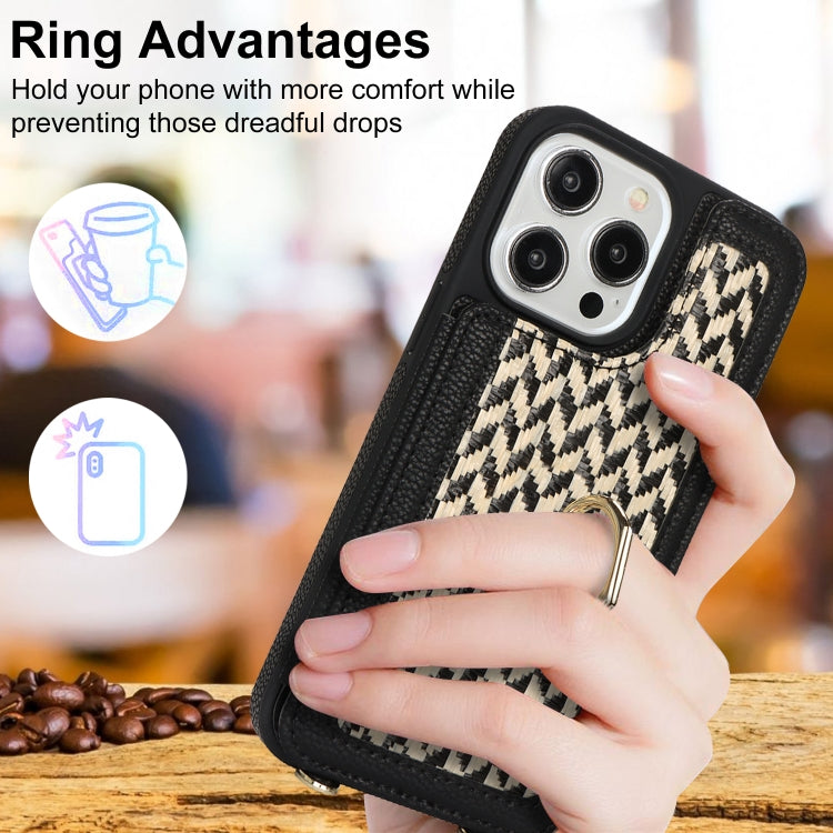 For iPhone 15 Pro Max Double Bckle Card Slot Full Coverage Phone Case with Cross-body Strap