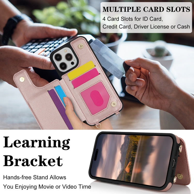 For iPhone 15 Pro Max Double Bckle Card Slot Full Coverage Phone Case with Cross-body Strap