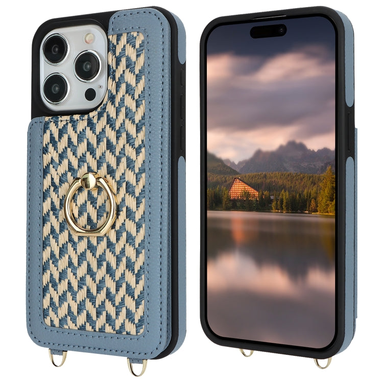 For iPhone 15 Pro Max Double Bckle Card Slot Full Coverage Phone Case with Cross-body Strap