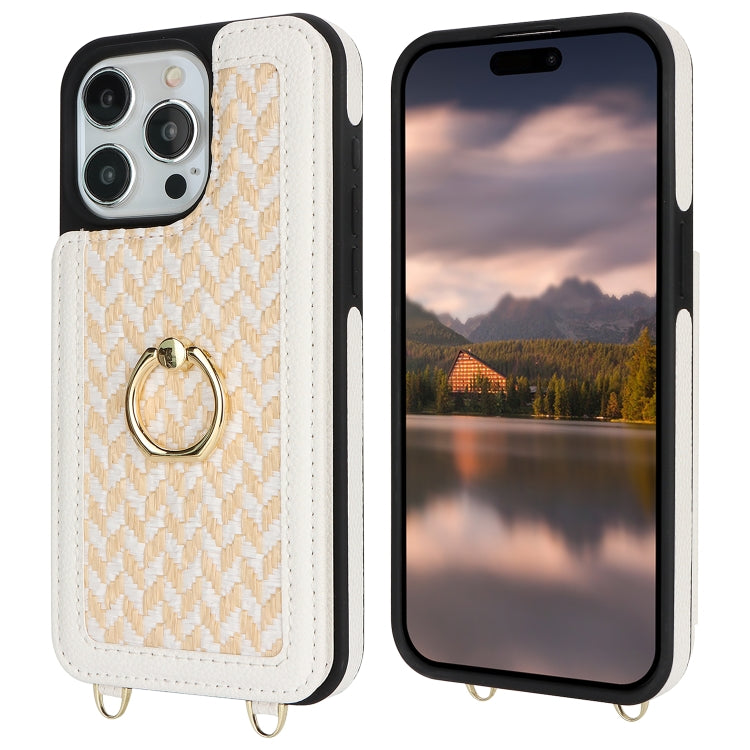 For iPhone 15 Pro Double Bckle Card Slot Full Coverage Phone Case with Cross-body Strap