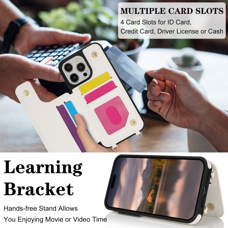 For iPhone 15 Pro Double Bckle Card Slot Full Coverage Phone Case with Cross-body Strap