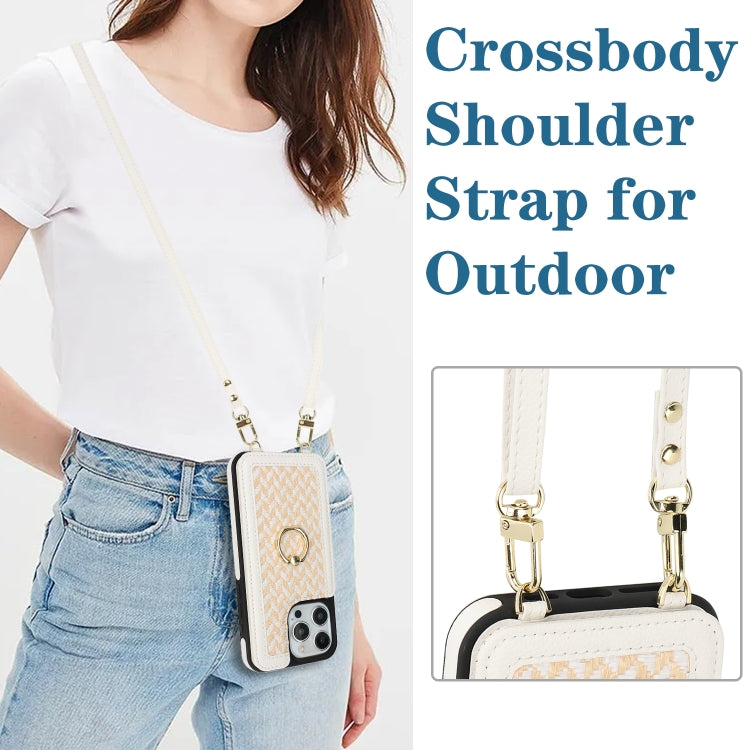 For iPhone 15 Pro Double Bckle Card Slot Full Coverage Phone Case with Cross-body Strap