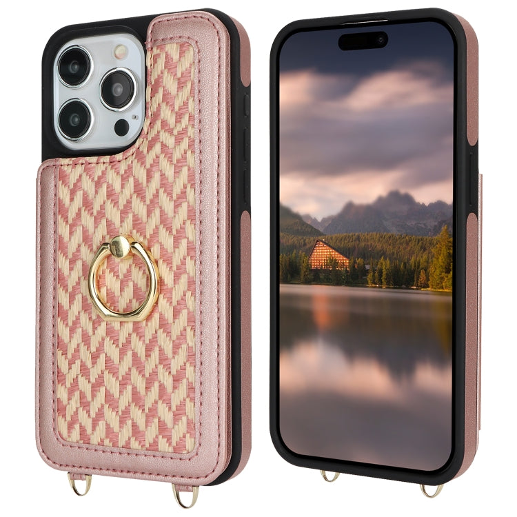 For iPhone 15 Pro Double Bckle Card Slot Full Coverage Phone Case with Cross-body Strap