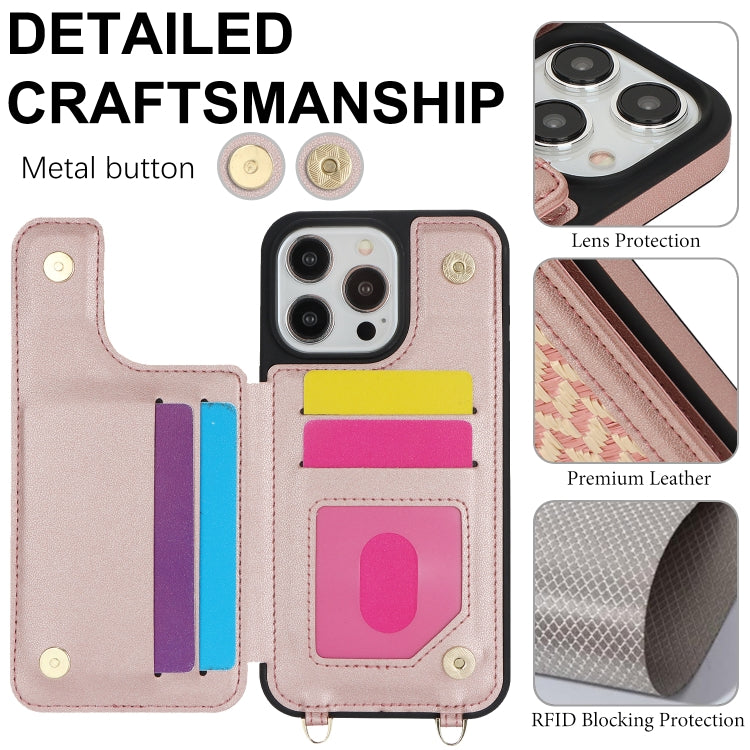 For iPhone 15 Pro Double Bckle Card Slot Full Coverage Phone Case with Cross-body Strap