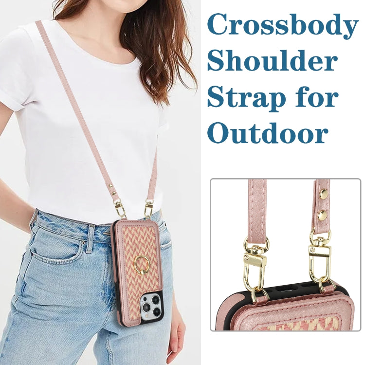 For iPhone 15 Pro Double Bckle Card Slot Full Coverage Phone Case with Cross-body Strap