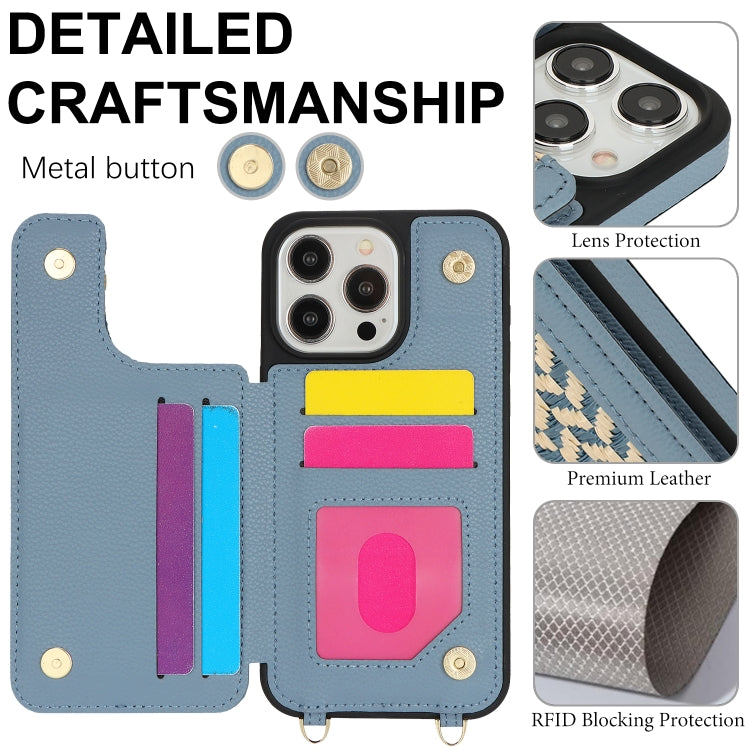 For iPhone 15 Pro Double Bckle Card Slot Full Coverage Phone Case with Cross-body Strap