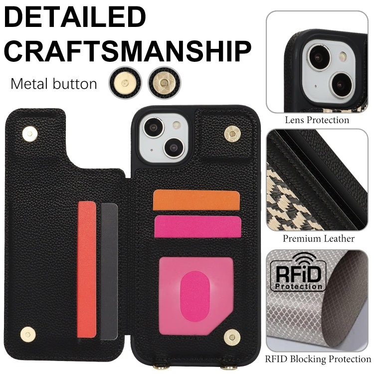 For iPhone 15 Double Bckle Card Slot Full Coverage Phone Case with Cross-body Strap