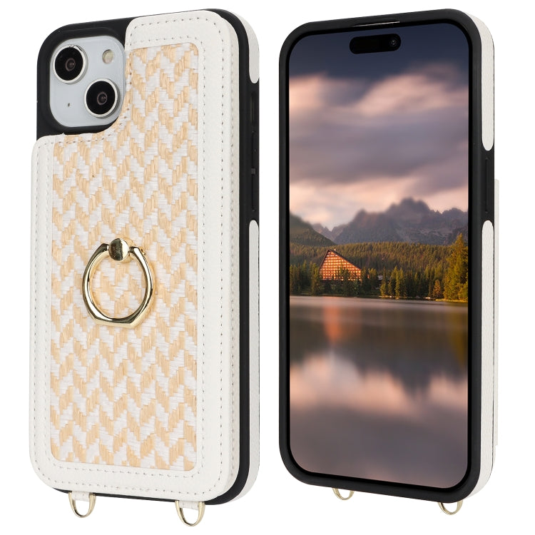 For iPhone 15 Double Bckle Card Slot Full Coverage Phone Case with Cross-body Strap