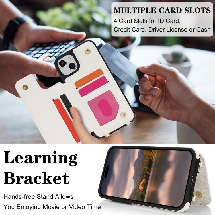 For iPhone 15 Double Bckle Card Slot Full Coverage Phone Case with Cross-body Strap