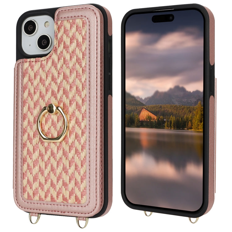 For iPhone 15 Double Bckle Card Slot Full Coverage Phone Case with Cross-body Strap