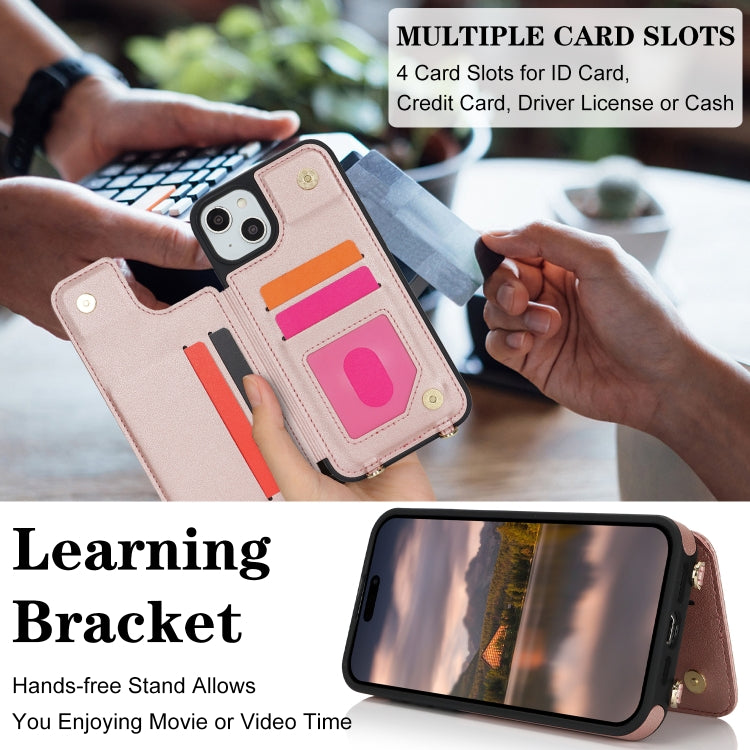 For iPhone 15 Double Bckle Card Slot Full Coverage Phone Case with Cross-body Strap