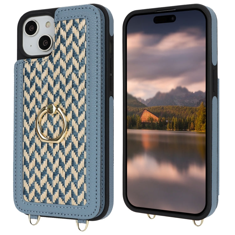 For iPhone 15 Double Bckle Card Slot Full Coverage Phone Case with Cross-body Strap