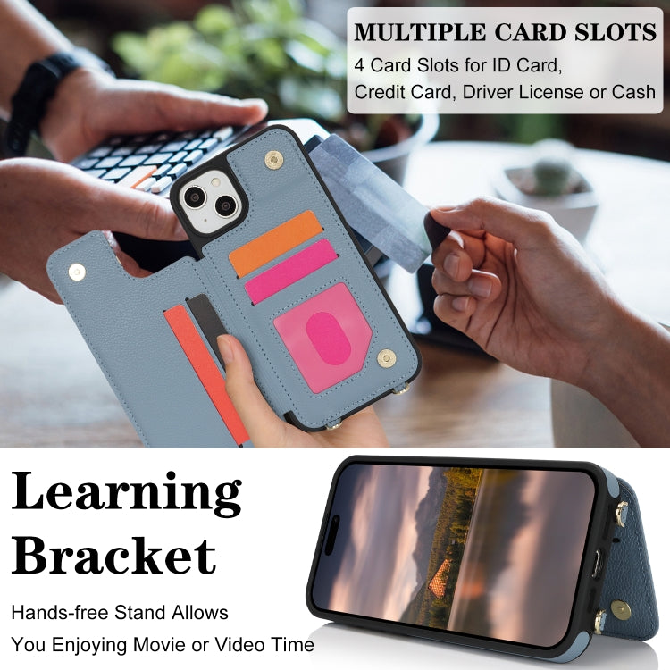 For iPhone 15 Double Bckle Card Slot Full Coverage Phone Case with Cross-body Strap