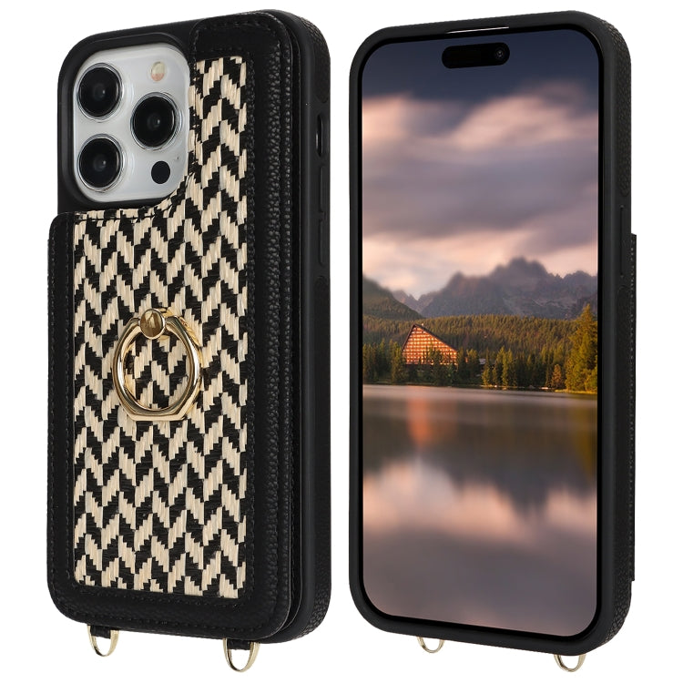 For iPhone 14 Pro Double Bckle Card Slot Full Coverage Phone Case with Cross-body Strap