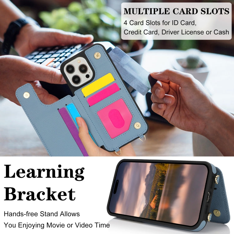 For iPhone 14 Pro Double Bckle Card Slot Full Coverage Phone Case with Cross-body Strap