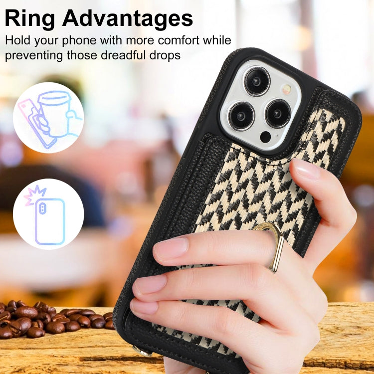 For iPhone 14 Pro Max Double Bckle Card Slot Full Coverage Phone Case with Cross-body Strap