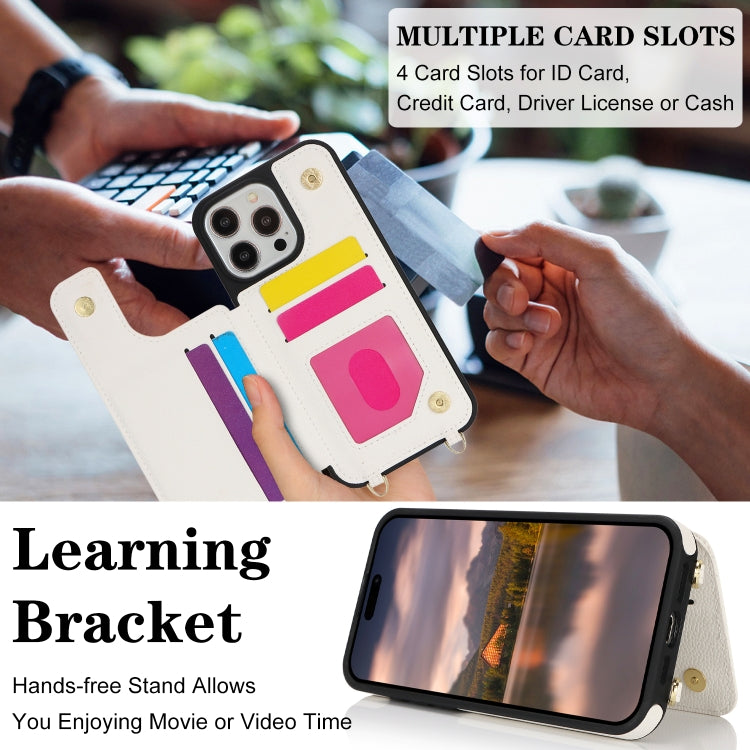 For iPhone 14 Pro Max Double Bckle Card Slot Full Coverage Phone Case with Cross-body Strap